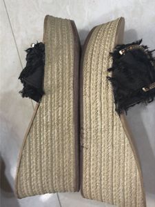 Black Fringe Embellished Slides