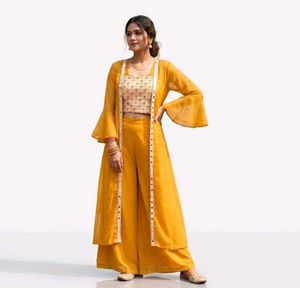 Vibrant Yellow Embroidered 3 piece set