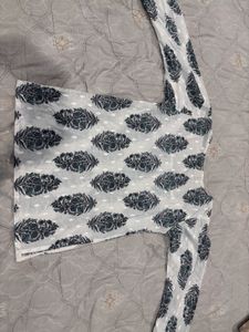 White Kurta with Blue Floral Print (not wore)