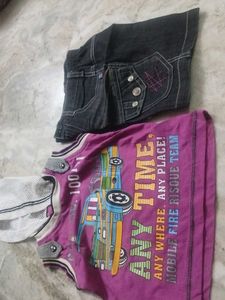 Kids' Outfit: T-shirt & Denim Shorts Set