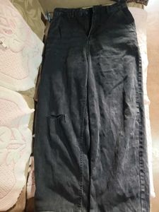 Grey Wide Leg Jeans with Ripped Detail