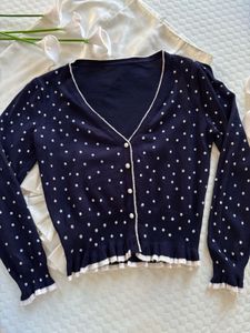 Navy Blue Polka Dot Cardigan