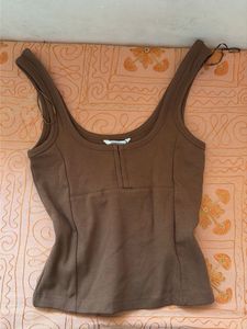 ZARA Brown Ribbed Tank Top