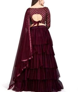 Maroon Ruffled Lehenga Choli Set