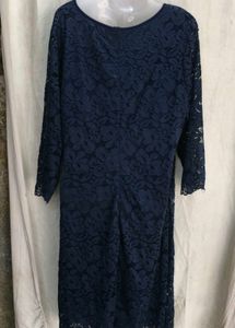 I. Elegant Navy Lace Wrap Dress