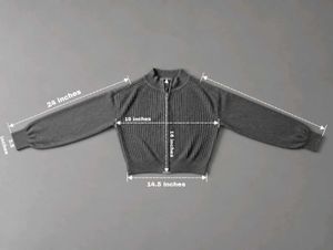 CHARCOAL GREY RIBBED ZIP-UP CROPPED SWEATER