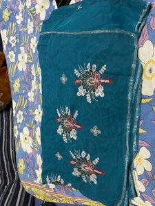 Teal Embroidered Saree