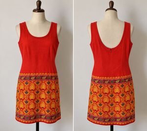 Retro Orange & Yellow Paisley Print Mini Dress