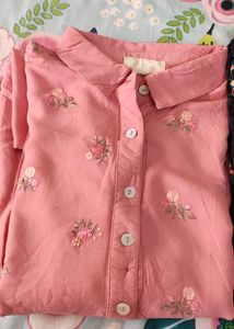 Embroidered Pink Collared Shirt