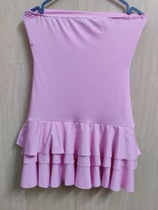 Pink Strapless Ruffle Dress✨🍀