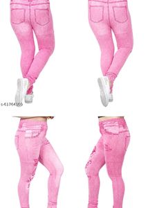 Women's Pink Printed Denim Look Jeggings | Stretch