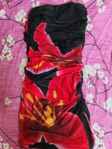 Strapless Floral Print Ruched Mini Dress