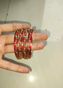 Red &amp; Gold Elephant Bangle Set