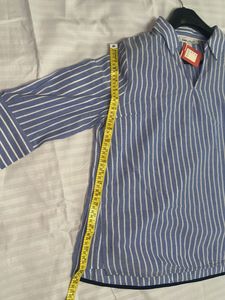 Blue &amp; White Striped Collared Top