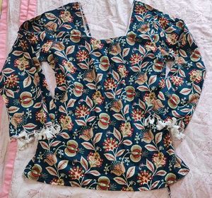 Floral Peplum Kurta with Tassels