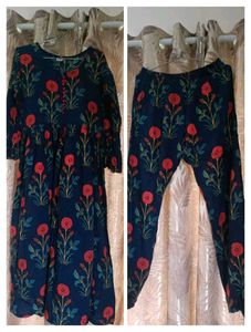 Stylish Navy Blue Kurta Set with Floral Print