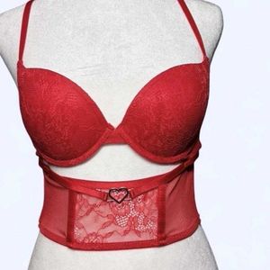 Lace Red Bra with Heart Detail