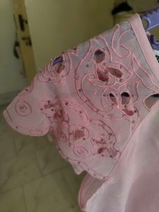 Cute Pink Top with Embroidered Sleeves