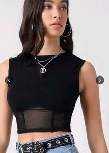 Sheer Panel Black Crop Top