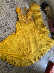 New Fresh Yellow Embroidered Lehenga Choli Set