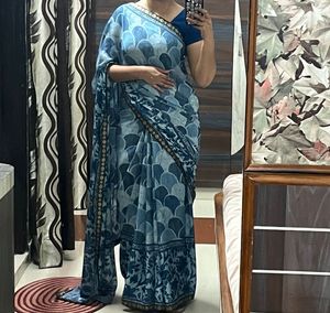 Elegant Blue Printed Saree