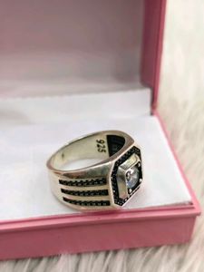 Men's Statement Ring with Clear Stone 925 silver