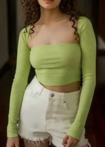 Sage/lime Green Ribbed Square-Neck Cropped Top