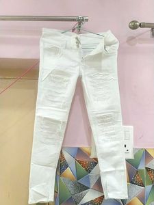 A High Waist White Ripped Boyfriend Jeans