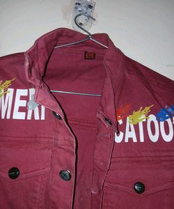 Burgundy Graphic Print Denim Jacket