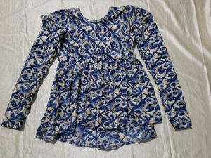 Blue Patterned Long Sleeve Top
