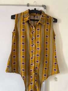 Sleeveless Mustard Floral Print Shirt