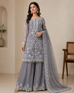 Elegant Grey Embroidered Kurta Set