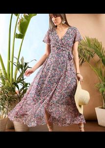 Chic Floral Print Wrap Midi Dress