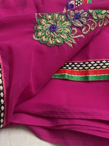 Vibrant Pink Embroidered Saree