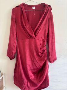 Elegant Satin Ruched Wrap Dress