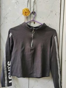 Levi's Grey Quarter Zip Cropped Sweatshirt