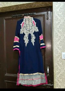 Embroidered Navy Blue Kurta Set