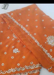 Elegant Orange Embroidered Saree