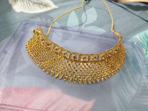 Gold-Tone Kundan Necklace &amp; Earring Set with tika