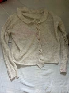 Cream Knit Cardigan with Ruffle Collar