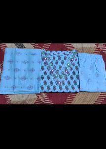 Beautiful Blue Printed Kurta Set with Mirror Work