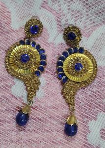 Elegant Gold &amp; Blue Drop Earrings