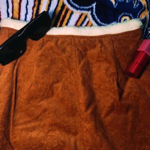 Fur Brown Mini Skirt