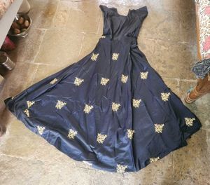 Elegant Navy Blue Embroidered Gown