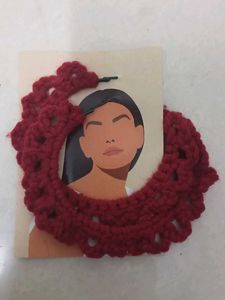 Handmade Maroon Crochet Hoop Earrings