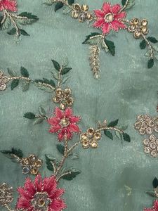 Elegant Green Floral Embroidered Saree