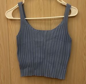 Blue Ribbed Knit Tank Top