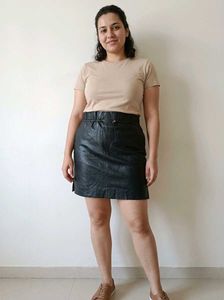 H&M Black Faux Leather Mini Skirt Free Size