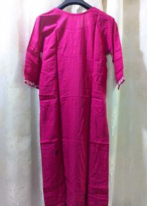 Pink Embroidered Kurti Pant Co-ord Set
