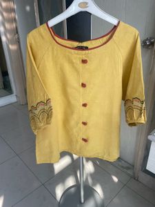 Sale 298 Yellow Embroidered Sleeve Top